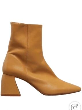 Zara Mustard Tan Leather Block Heel Ankle Boots